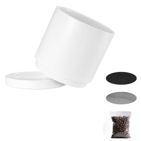 Plant Pot, 12-Inch Large Cylinder Planter with Drainage Holes, Non-Slip Pads & Detachable Saucer, Modern Ceramic Flower Pots