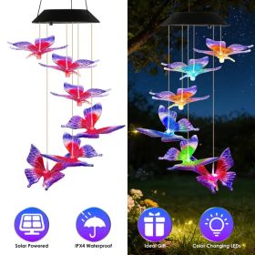 Solar Butterfly Wind Chime 7 Color Changing Wind Chime for Outside IPX4 Waterproof Outdoor Garden Yard Decor (Option: BlueRed-1Pc)