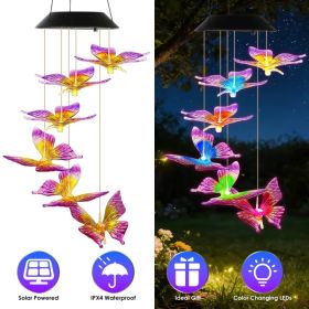 Solar Butterfly Wind Chime 7 Color Changing Wind Chime for Outside IPX4 Waterproof Outdoor Garden Yard Decor (Option: PurpleYellow-1Pc)
