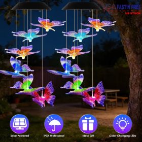 Solar Butterfly Wind Chime 7 Color Changing Wind Chime for Outside IPX4 Waterproof Outdoor Garden Yard Decor (Option: BlueRed-2Pcs)