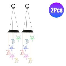Solar Moon and Star Wind Chime 7 Color Changing Wind Chime for Outside IPX4 Waterproof Outdoor Garden Yard Decor (Quantity: 2Pcs)