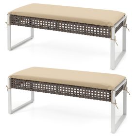 43 Inch Patio Rectangle Ottoman with Metal Legs and Seat Cushion (select: 2PCS)